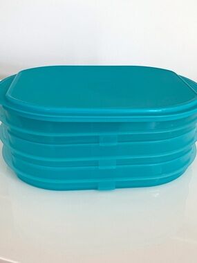 Vintage Tupperware Turquoise Stackable Container with lid collectible Tupperware